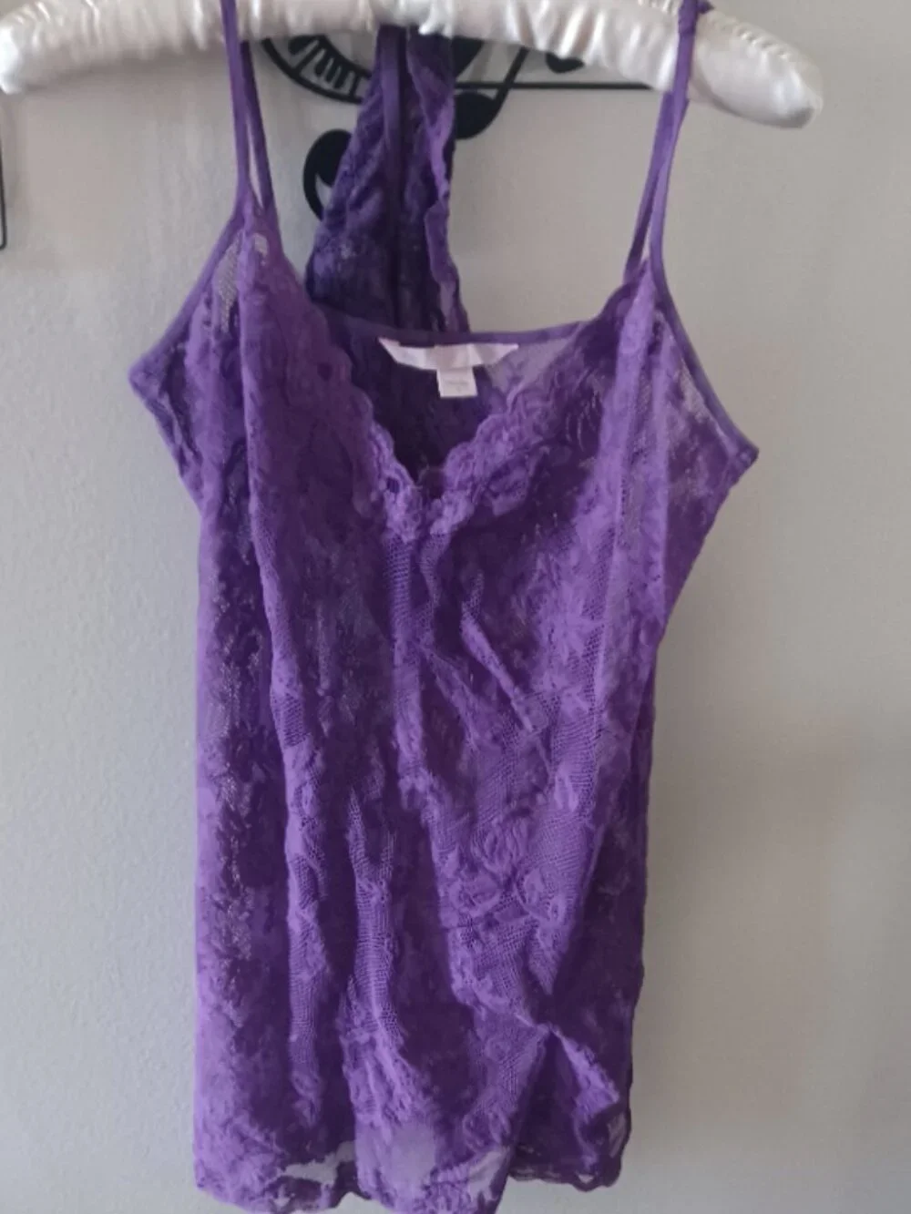 NEW Victoria Secret Purple Lace w/Panties Mesh Tank Stretch Nightie Strap L